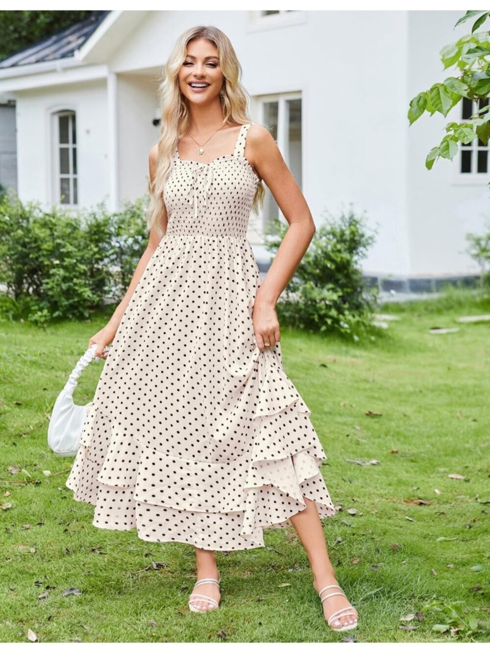 〽️Women's Black Dot Square Neck Strapped A LINE Boho Floral Long Maxi Dress